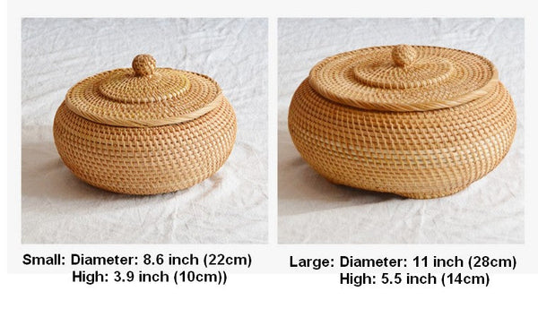Woven Storage Basket for Kitchen, Round Storage Basket, Rattan Baskets, Small Storage Baskets, Handmade Storage Baskets, Round Storage Basket with Lid-Grace Painting Crafts