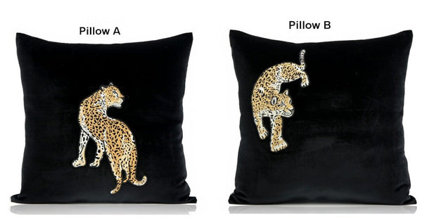 Contemporary Throw Pillows, Cheetah Decorative Throw Pillows, Modern Sofa Pillows, Black Decorative Pillows for Living Room-Grace Painting Crafts