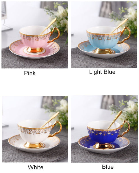 Pink Blue White Bone China Porcelain Tea Cup Set, Unique British Tea Cup and Saucer in Gift Box, Elegant British Ceramic Coffee Cups for Afternoon Tea-Grace Painting Crafts