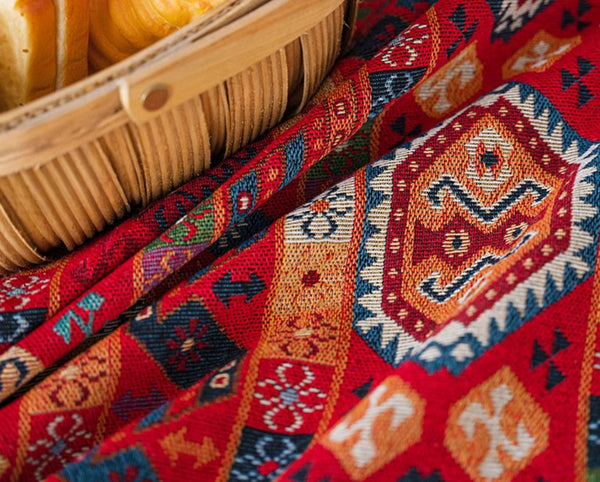 Oriental Red Rectangular Table Covers for Coffee Table, Bohemian Rectangular Tablecloth for Oval Table, Large Modern Linen Tablecloths-Grace Painting Crafts