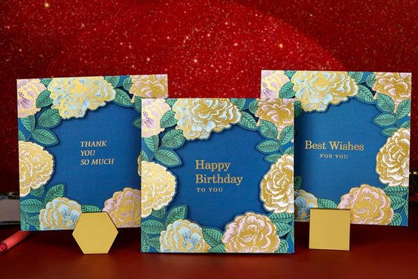 Blue Flower Greeting Cards, Beautiful Greeting Cards to Friends, Creative Birthday Greeting Card, Original Handmade Greeting Cards-Grace Painting Crafts