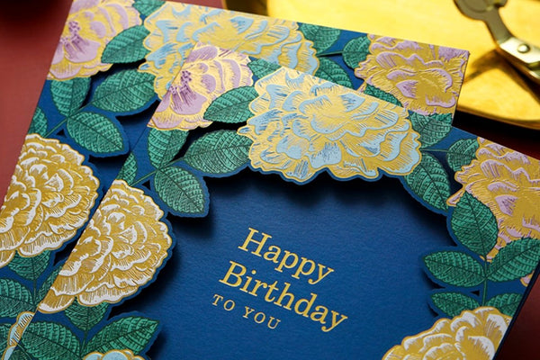 Blue Flower Greeting Cards, Beautiful Greeting Cards to Friends, Creative Birthday Greeting Card, Original Handmade Greeting Cards-Grace Painting Crafts