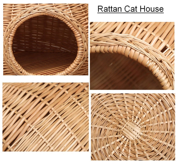 Wicker Cat House Basket with Washable Cushion for Indoor Cats and Dogs, Rattan Cat Bed-Grace Painting Crafts