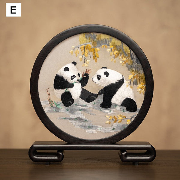 Unique Birthday Gift, Exclusive Business Present Panda Embroidered Decor, Traditional Chinese Suzhou Embroidery Ornament, Premium Souvenir-Grace Painting Crafts