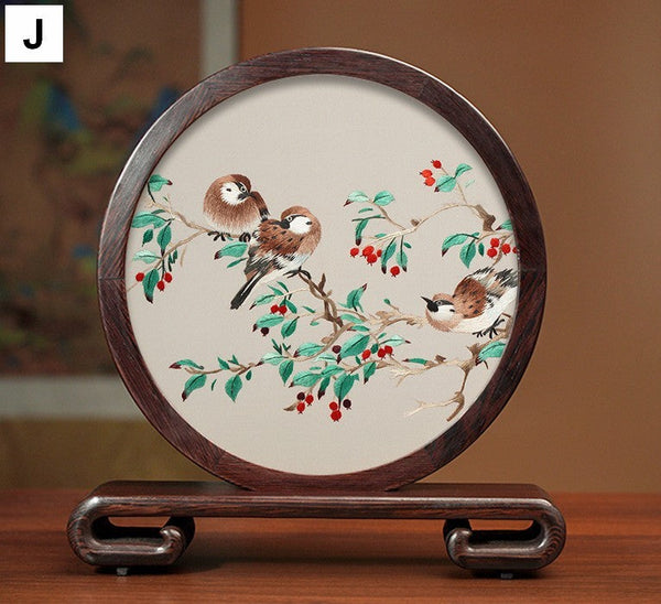 Traditional Chinese Suzhou Silk Embroidered Ornament, Premium Souvenir, Exclusive Business Presents, Creative Birthday Gift, Flower and Birds Embroidery Ornaments-Grace Painting Crafts