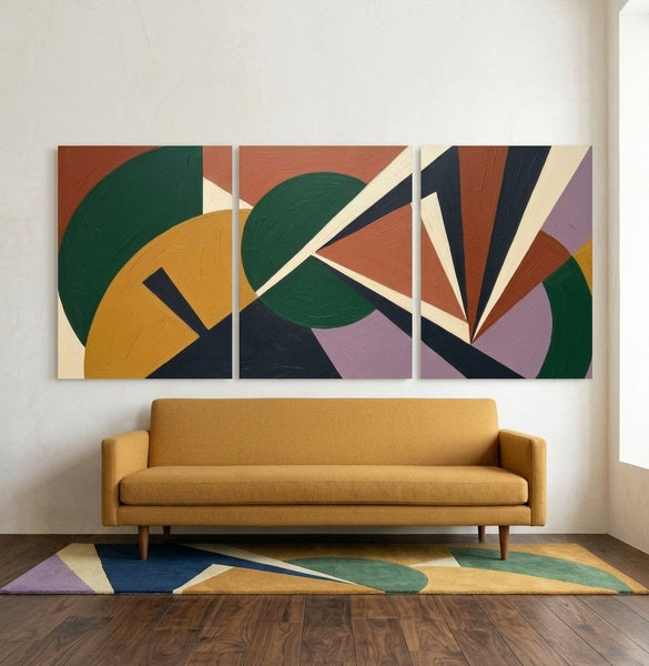 Modern Paintings for Mid Century Living Room, Multi Panel Canvas Paintings, Geometric Abstract Art-Grace Painting Crafts