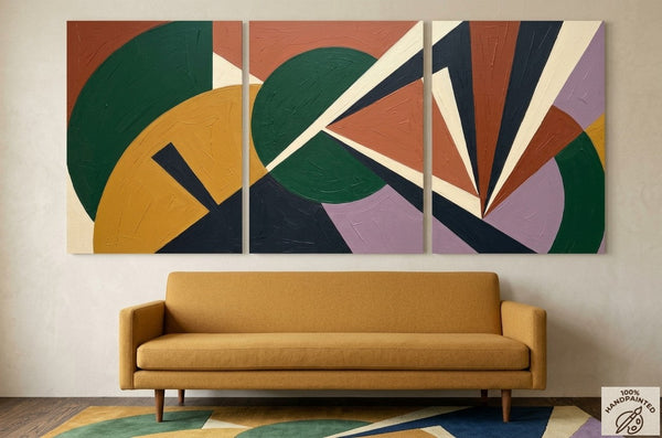 Modern Paintings for Mid Century Living Room, Multi Panel Canvas Paintings, Geometric Abstract Art-Grace Painting Crafts