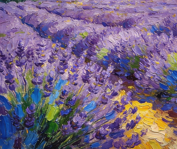 Provence - Lavender Fields and a Slumbering Village, Impasto Paintings, Original Small Paintings on Canvas, Small Oil Paintings, Hand Painted Canvas Art, Landscape Canvas Paintings-Grace Painting Crafts