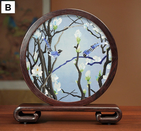 Silk Embroidered Ornament, Premium Souvenir, Exclusive Business Presents, Creative Birthday Gift, Traditional Chinese Suzhou Flower and Birds Embroidery Ornaments-Grace Painting Crafts