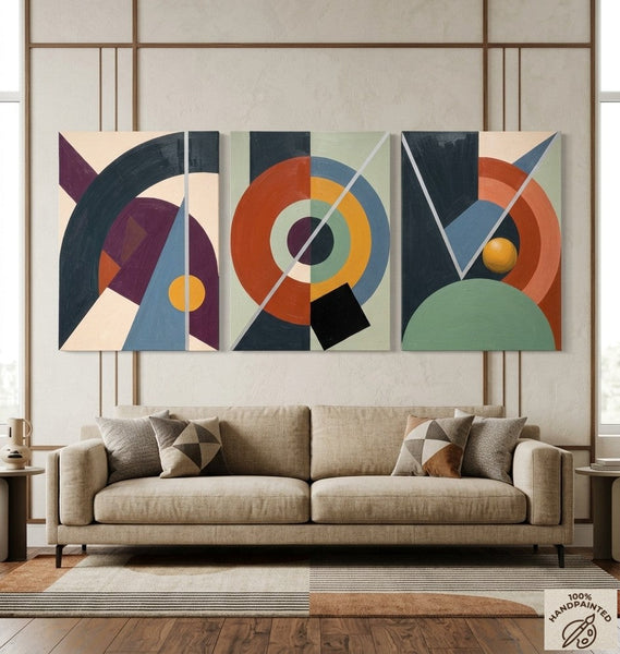 Large Group Paintings for Living Room, Multi Panel Canvas Artwork, Geometric Modern Paintings, Original Abstract Art
