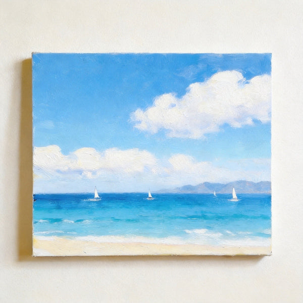 Hand Painted Canvas Art, Original Seascape Paintings, Impressions of a Sunny Seaside Day, Original Oil Paintings, Buy Small Artwork Online, Small Canvas Wall Art Paintings-Grace Painting Crafts