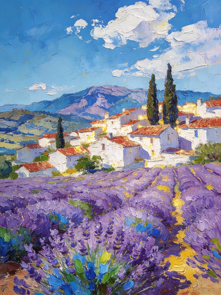 Small Original Paintings, Lavender Fields Under a Cloudy Sky, A Provencal Landscape, Impasto Paintings, Small Oil Paintings, Small Wall Paintings, Landscape Artwork Canvas Paintings-Grace Painting Crafts