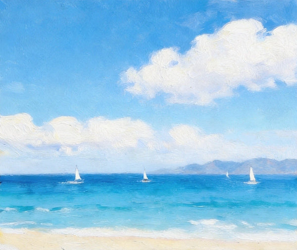 Hand Painted Canvas Art, Original Seascape Paintings, Impressions of a Sunny Seaside Day, Original Oil Paintings, Buy Small Artwork Online, Small Canvas Wall Art Paintings-Grace Painting Crafts