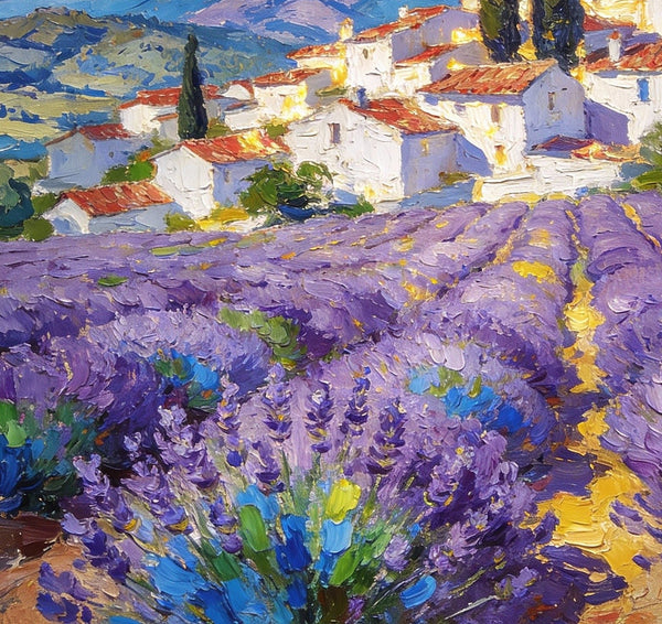 Small Original Paintings, Lavender Fields Under a Cloudy Sky, A Provencal Landscape, Impasto Paintings, Small Oil Paintings, Small Wall Paintings, Landscape Artwork Canvas Paintings-Grace Painting Crafts