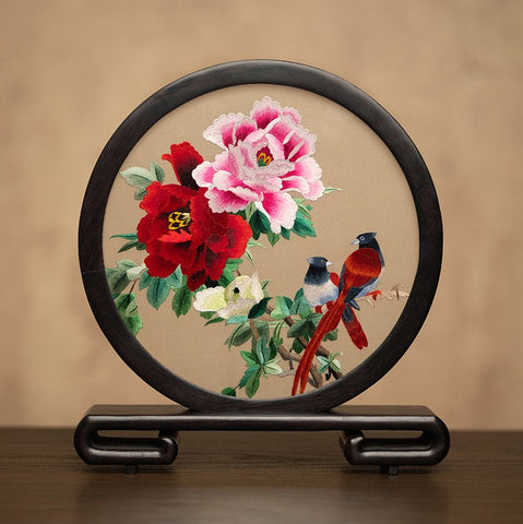 Flower and Bird Embroidered Decor, Unique Birthday Gift, Exclusive Business Present, Traditional Chinese Suzhou Embroidery Ornament, Premium Souvenir-Grace Painting Crafts