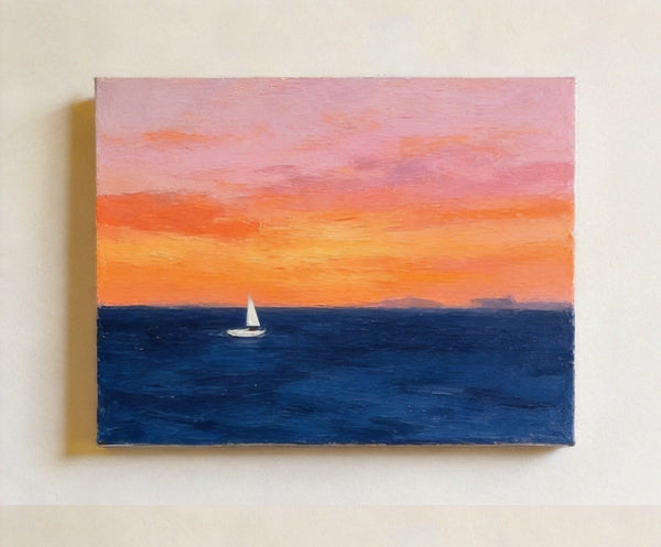 Quiet Evening Seaview, Hand Painted Canvas Art, Small Canvas Artwork, Original Seascape Paintings, Original Oil Paintings, Buy Small Paintings Online-Grace Painting Crafts