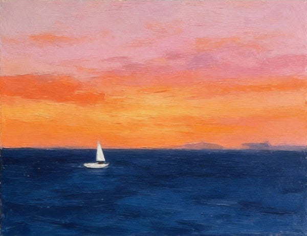 Quiet Evening Seaview, Hand Painted Canvas Art, Small Canvas Artwork, Original Seascape Paintings, Original Oil Paintings, Buy Small Paintings Online-Grace Painting Crafts