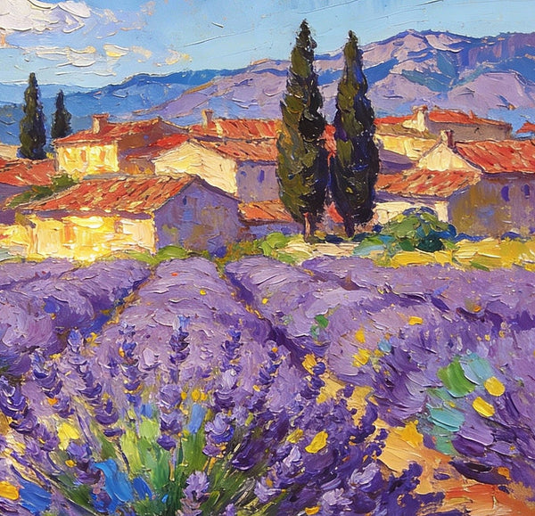 Small Wall Paintings, Provençal Village with Lavender and Cypress, On Canvas Small Paintings, Original Wall Art Paintings, Original Artwork Small Paintings, Small Landscape Paintings, Impasto Artwork-Grace Painting Crafts