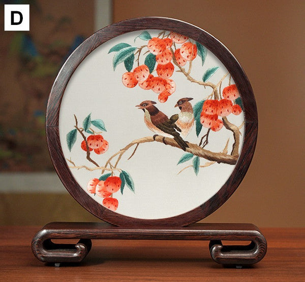 Silk Embroidered Ornament, Premium Souvenir, Exclusive Business Presents, Creative Birthday Gift, Traditional Chinese Suzhou Flower and Birds Embroidery Ornaments-Grace Painting Crafts