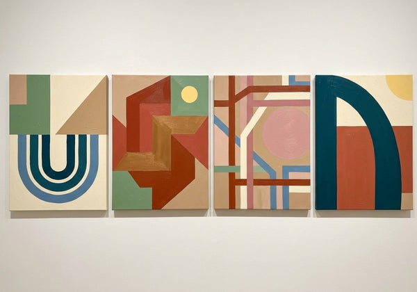 Modern Wall Art for Bedroom, Abstract Geometric Art, Multi Panel Canvas Paintings, Original Acrylic Art