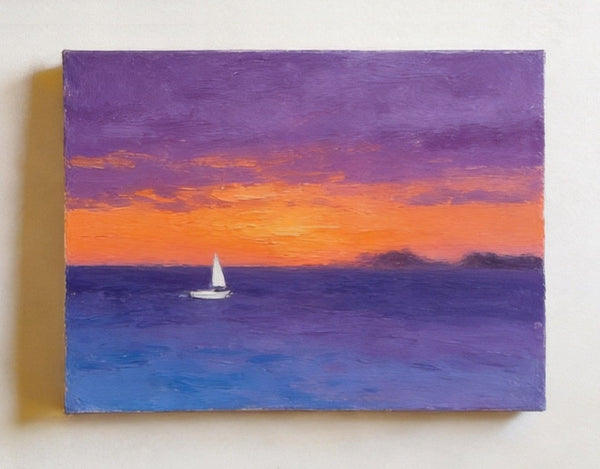 Hand Painted Canvas Art, Quiet Evening Seaview, Original Seascape Paintings, Original Oil Paintings, Buy Small Paintings Online, Small Canvas Artwork-Grace Painting Crafts