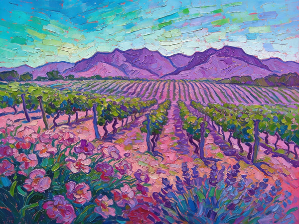 Vineyards at the Foot of the Mountain, Simple Painting Ideas, Landscape Canvas Paintings, Hand Painted Wall Art Paintings, Original Oil Paintings, Small Oil Paintings on Canvas-Grace Painting Crafts