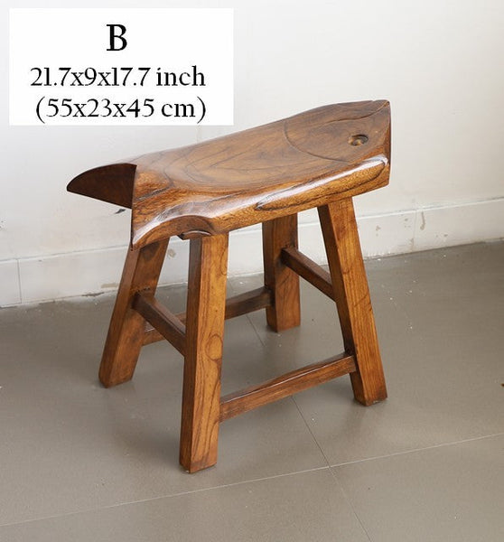 Solid Wood low Stool, Creative Shoe-changing Stool, Handmade Vintage Old Elm Wood Stool, Children's Wooden Stool, Sofa Stool, Dining Table Stool-Grace Painting Crafts