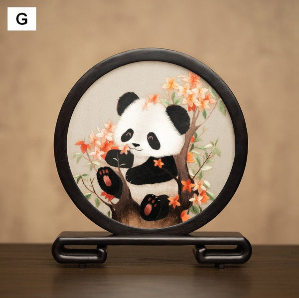 Unique Birthday Gift, Exclusive Business Present Panda Embroidered Decor, Traditional Chinese Suzhou Embroidery Ornament, Premium Souvenir-Grace Painting Crafts