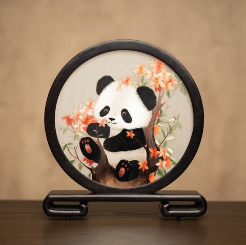 Exclusive Business Present Panda Embroidered Decor, Traditional Chinese Suzhou Embroidery Ornament, Premium Souvenir, Unique Birthday Gift-Grace Painting Crafts