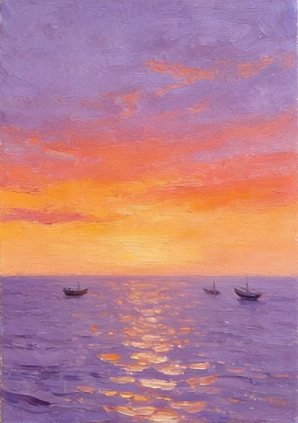 Original Seascape Paintings, Hand Painted Canvas Art, Sunset Sail on the Horizon, Original Oil Paintings, Buy Small Paintings Online, Small Canvas Artwork-Grace Painting Crafts
