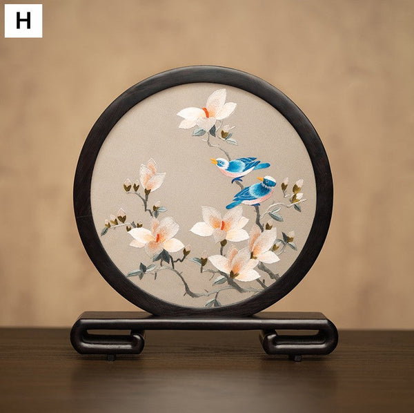 Exclusive Business Present, Flower and Bird Embroidered Decor, Unique Birthday Gift, Traditional Chinese Suzhou Embroidery Ornament, Premium Souvenir-Grace Painting Crafts