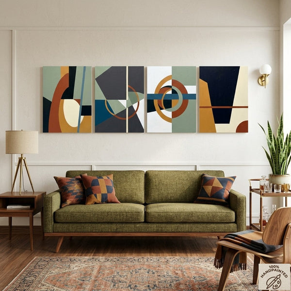Large Multi Panel Wall Art, Original Acrylic Artwork, Abstract Geometric Art, Modern Canvas Art for Bedroom-Grace Painting Crafts