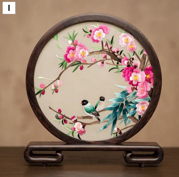 Flower and Bird Embroidered Decor, Unique Birthday Gift, Exclusive Business Present, Traditional Chinese Suzhou Embroidery Ornament, Premium Souvenir-Grace Painting Crafts