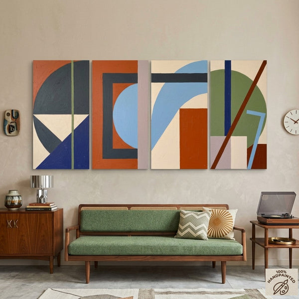 Multi Panel Wall Painting, Hand Painted Canvas Art, Modern Contemporary Paintings, Geometric Abstract Painting-Grace Painting Crafts