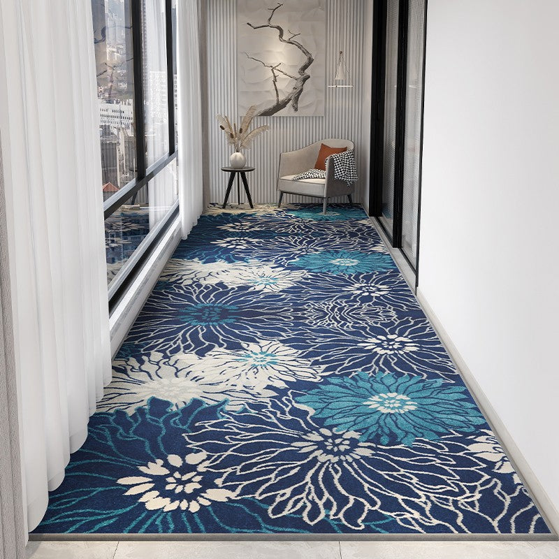 Entrance Hallway Runners, Long Narrow Blue Runner Rugs, Coastal Style Corridor Carpet, Non-Slip Hallway Mat, Contemporary Navy Rug