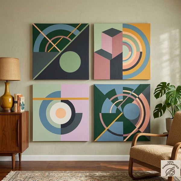 Multi Panel Canvas Paintings, Abstract Geometric Art, Modern Paintings for Living Room-Grace Painting Crafts