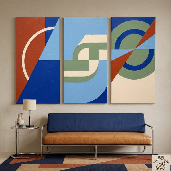 Original Geometric Abstract Paintings, Hand Painted Canvas Art, Multi Panel Wall Painting, Modern Contemporary Paintings