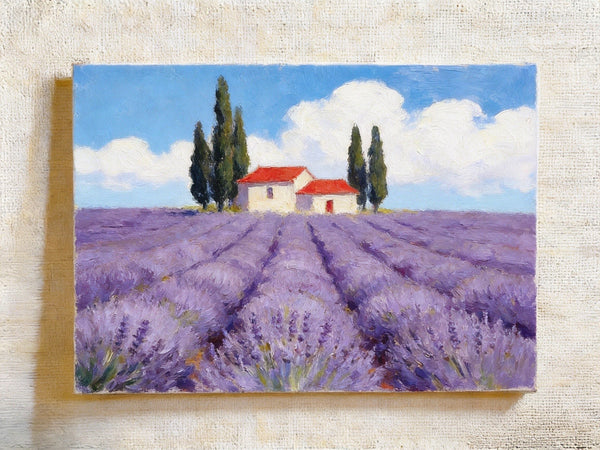 Summer Lavender Days, Original Oil Paintings, Hand Painted Canvas Art, Original Landscape Paintings, Small Canvas Wall Art Paintings, Buy Small Paintings Online-Grace Painting Crafts
