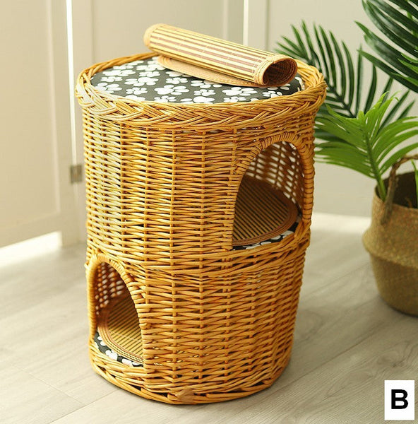 Triple-Layer Cat Bed, Large Cat House Basket with Washable Cushion for Indoor Cats and Dogs-Grace Painting Crafts
