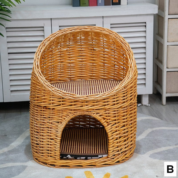 Double-Layer Cat Bed, Large Cat House Basket with Washable Cushion for Indoor Cats and Dogs-Grace Painting Crafts