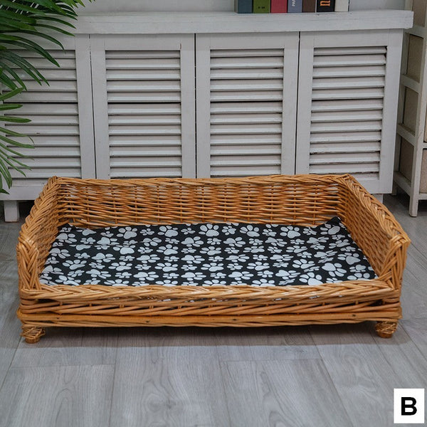 Large Hand Woven Rattan Cat Beds, Extra Large Natural Wicker Dog Bed with Washable Cushion for Indoor Cats and Dogs-Grace Painting Crafts