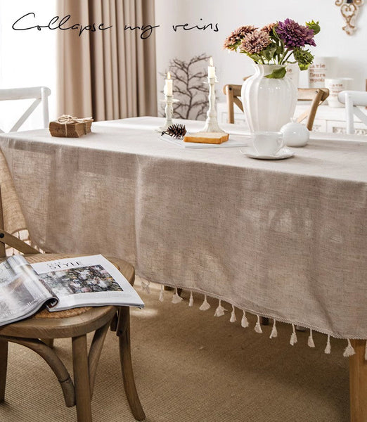 Simple Linen Rectangle Table Cover for Dining Room Table, Large Brown Tablecloth for Home Decoration, Modern Table Cloth, Square Tablecloth for Round Table-Grace Painting Crafts