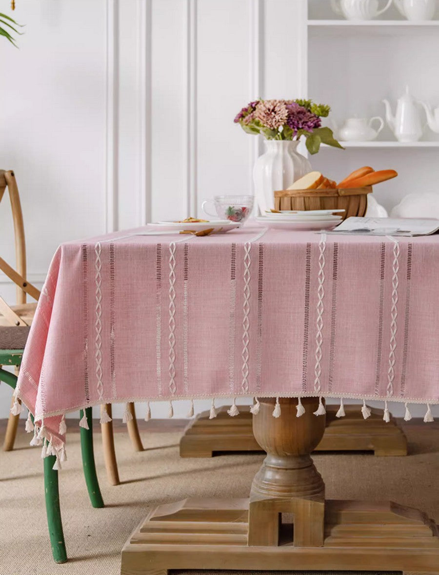 Rectangular Tablecloth for Oval Table, Modern Pink Table Cloths for Dining Room, Kitchen Rectangular Table Covers, Farmhouse Cotton and Linen Table Cloth-Grace Painting Crafts