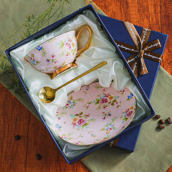 Traditional English Tea Cup and Saucer Set, Ceramic Coffee Cup with Saucer, Floral Porcelain Tea Cup and Saucer Set, Afternoon British Tea Cup with Saucer-Grace Painting Crafts