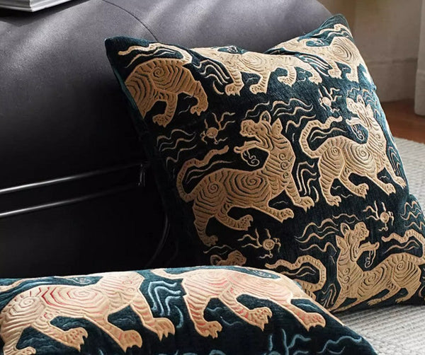 Embroidery Tiger Pattern Pillows for Couch, Contemporary Modern Sofa Pillows, Decorative Throw Pillows for Bedroom, Large Modern Sofa Pillow for Living Room-Grace Painting Crafts