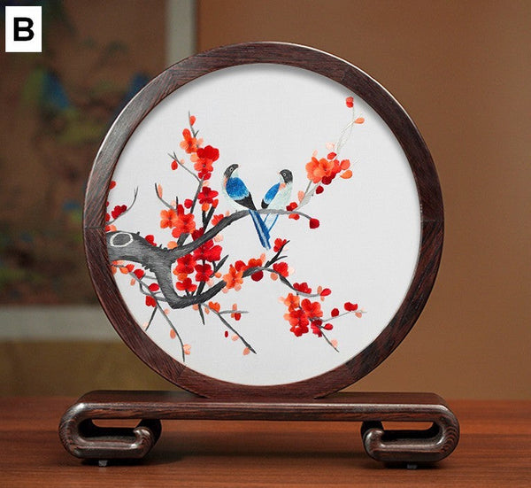Unique Birthday Gift, Flower and Bird Embroidery Ornaments, Traditional Chinese Suzhou Silk Embroidered Ornament, Premium Souvenir, Exclusive Business Presents-Grace Painting Crafts