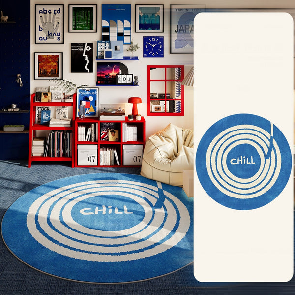 Unique Modern Rugs for Living Room, Geometric Round Rugs for Dining Room, Blue Contemporary Modern Area Rugs for Bedroom, Circular Modern Rugs for Apartments