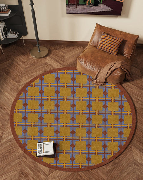 Modern Rugs under Coffee Table, Abstract Contemporary Round Rugs, Modern Rugs for Dining Room, Geometric Modern Rugs for Bedroom-Grace Painting Crafts