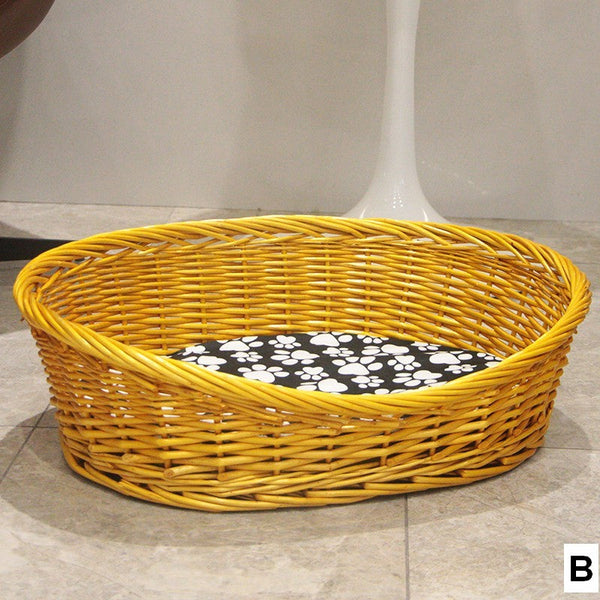 Natural Wicker Dog Bed with Washable Cushion for Indoor Cats and Dogs, Hand woven Rattan Cat Beds-Grace Painting Crafts
