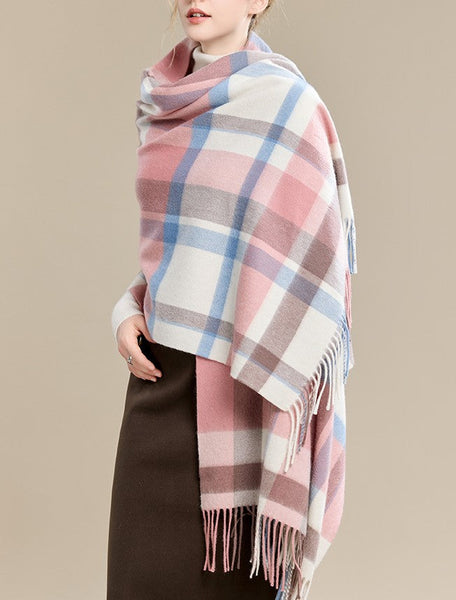 Warm Cape, Gifts for Her, Evening Wrap, Christmas Gift, Large Wool Scarf, Soft Wool Scarf for Women, Checkered Fashion Scarf, Winter Shawl, Elegant Shawl-Grace Painting Crafts